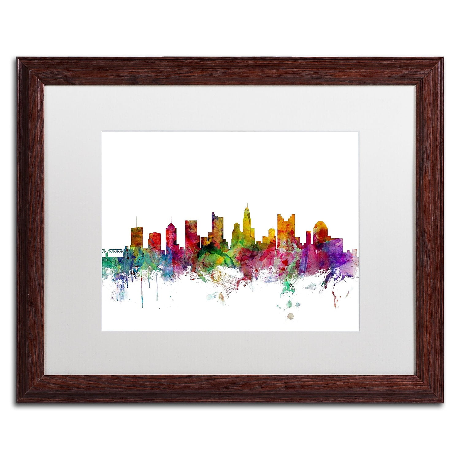 Trademark Fine Art 'Columbus Ohio Skyline' Canvas Art by Michael Tompsett, White Matte, Wood Frame