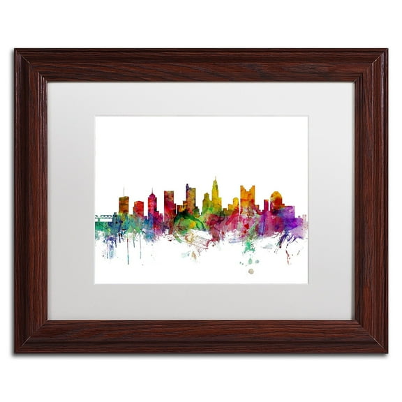 Trademark Fine Art 'Columbus Ohio Skyline' Canvas Art by Michael Tompsett, White Matte, Wood Frame