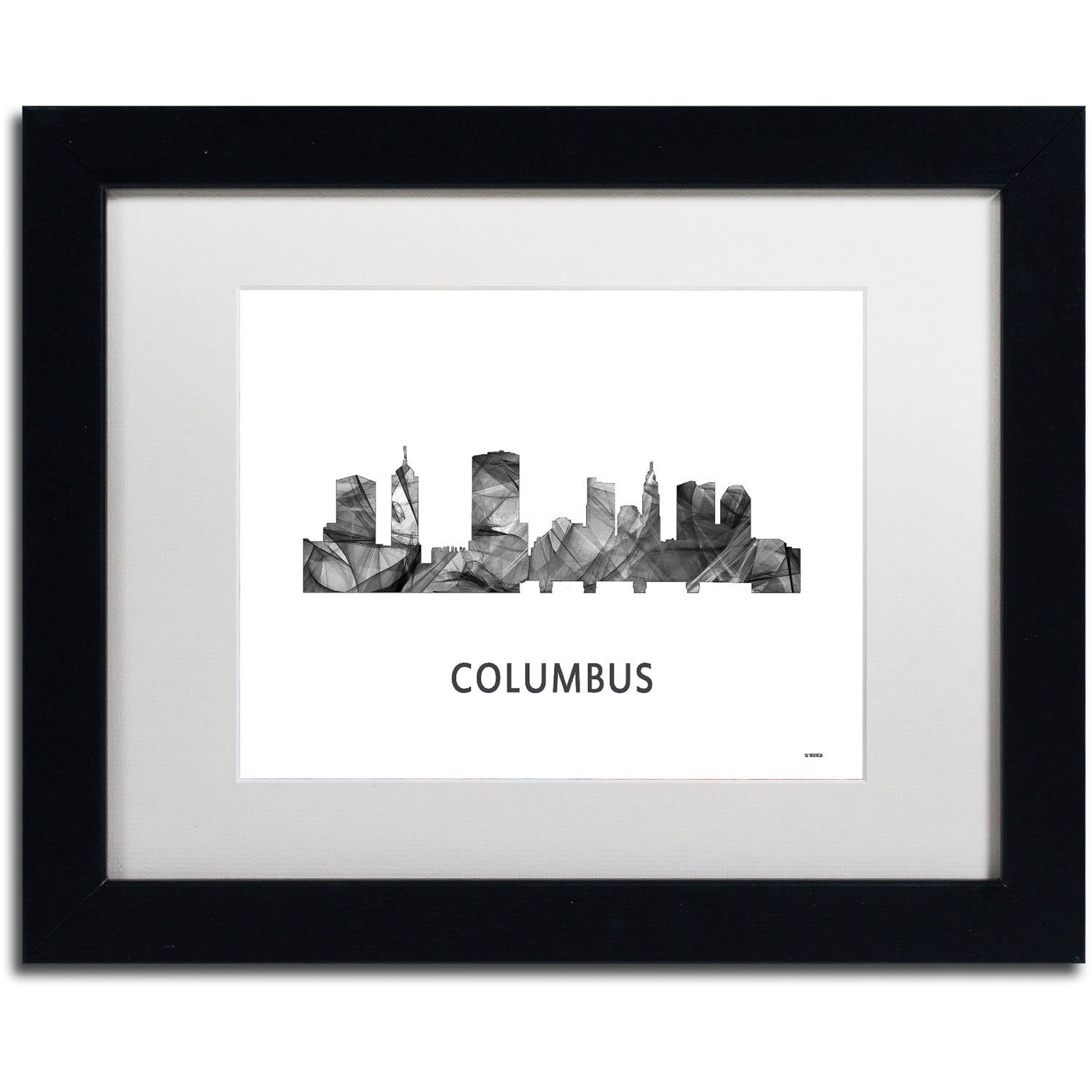 Trademark Fine Art 'Columbus Ohio Skyline WB-BW' Canvas Art by Marlene Watson, White Matte, Black Frame