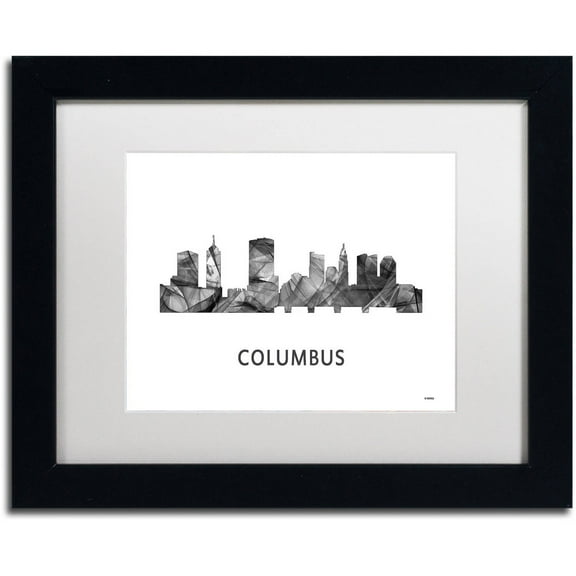 Trademark Fine Art 'Columbus Ohio Skyline WB-BW' Canvas Art by Marlene Watson, White Matte, Black Frame