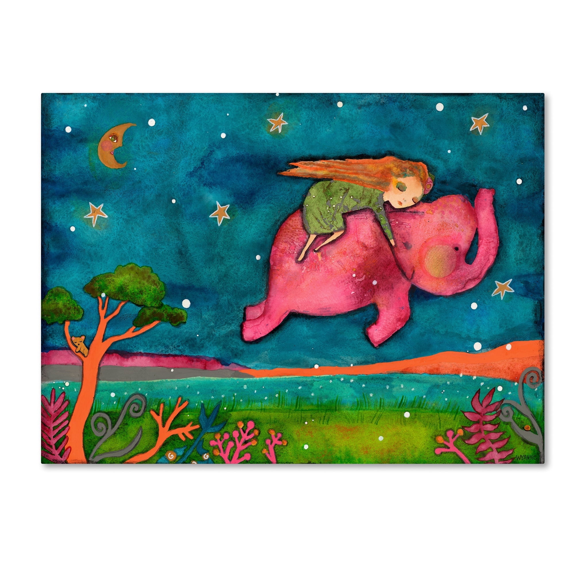 Fantasy Girl on Pink Elephant Canvas Art Print, 20x25