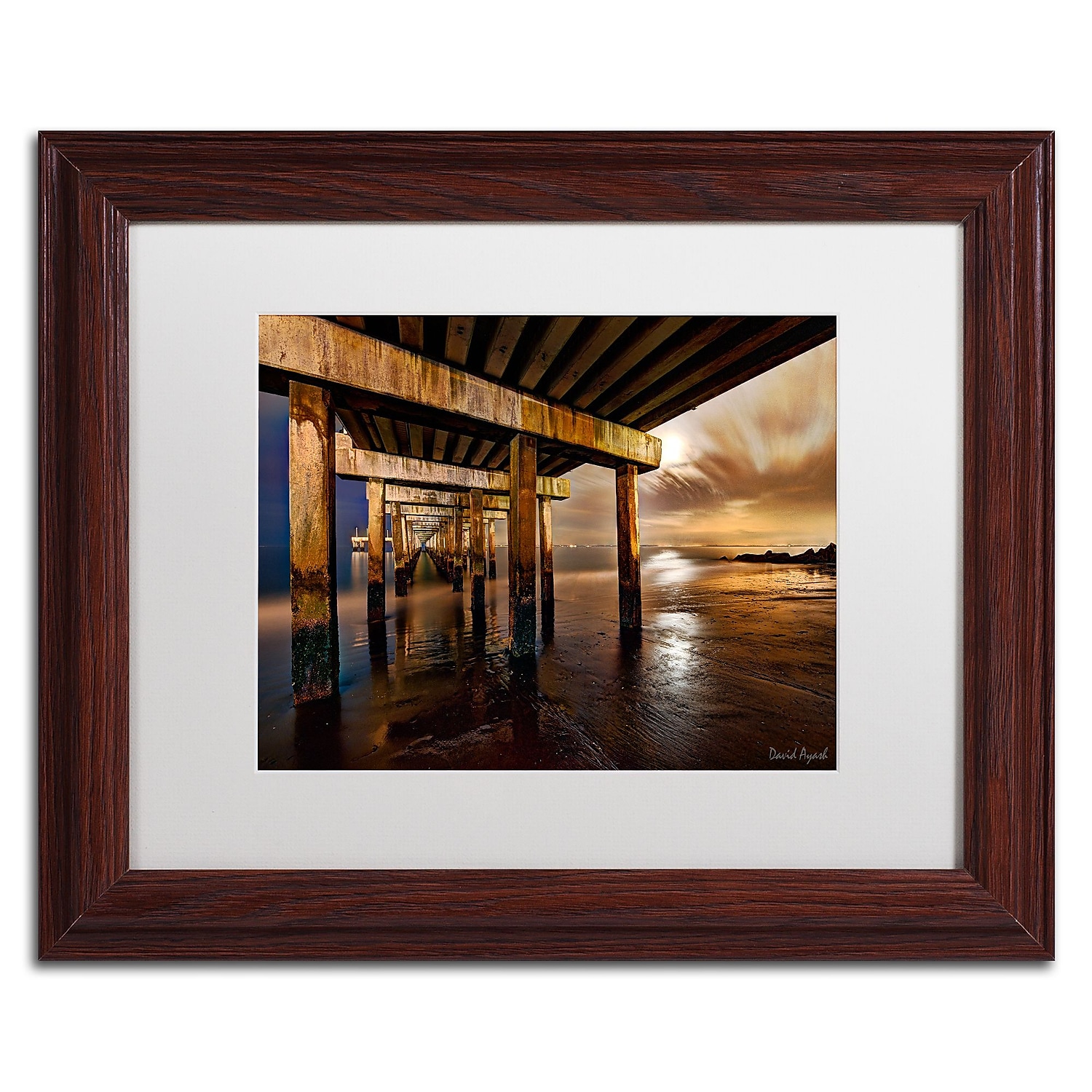 Trademark Fine Art "Coney Island Pier by Moonlight" Canvas Art by David Ayash White Matte, Wood Frame