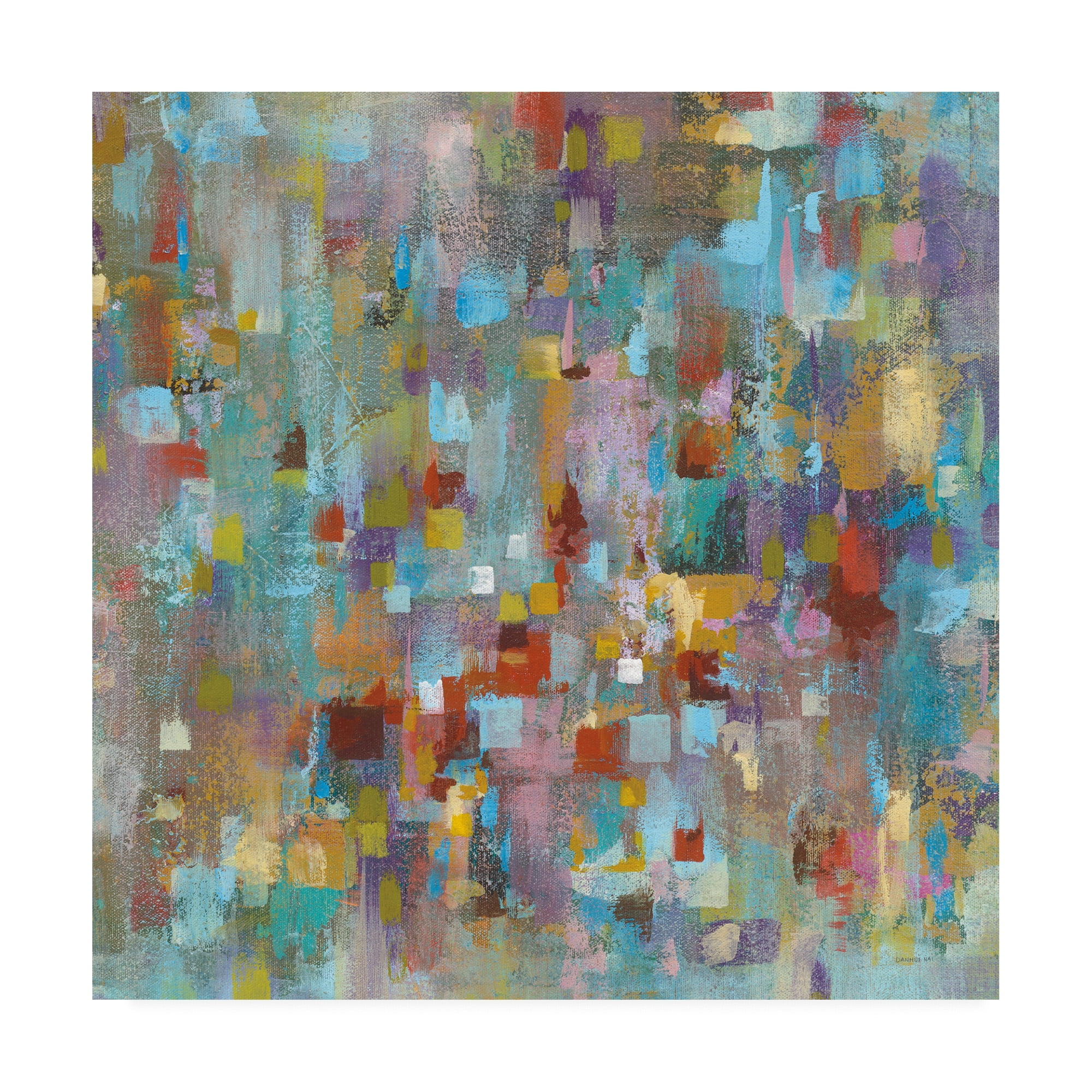 Colorful Abstract Canvas Art Print in Light Blue and Green