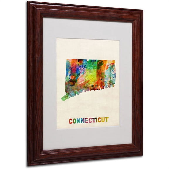 Trademark Fine Art "Connecticut Map" Matted Framed Art by Michael Tompsett, Wood Frame