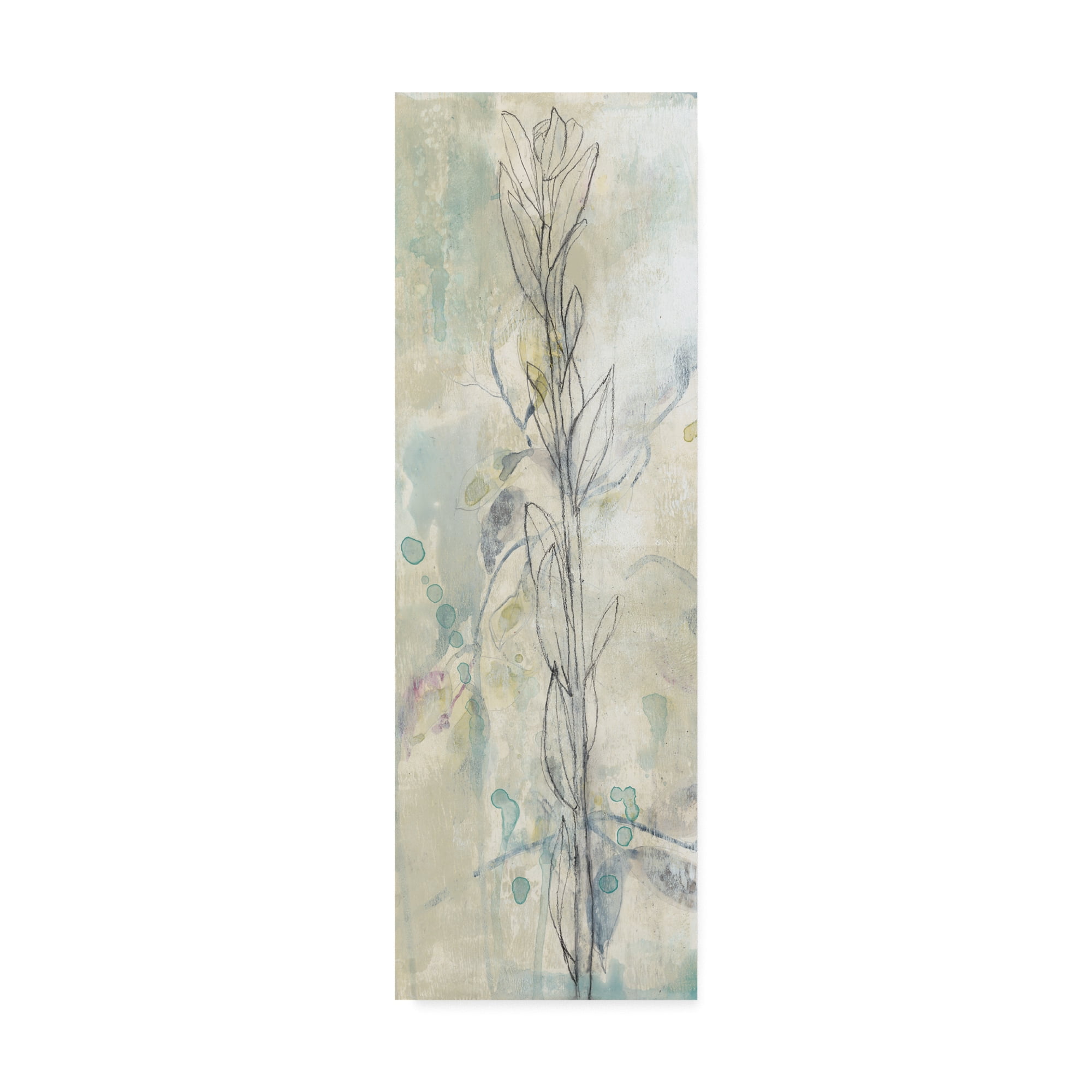 Tall Abstract Gray and White Canvas Art with Black Line Drawing