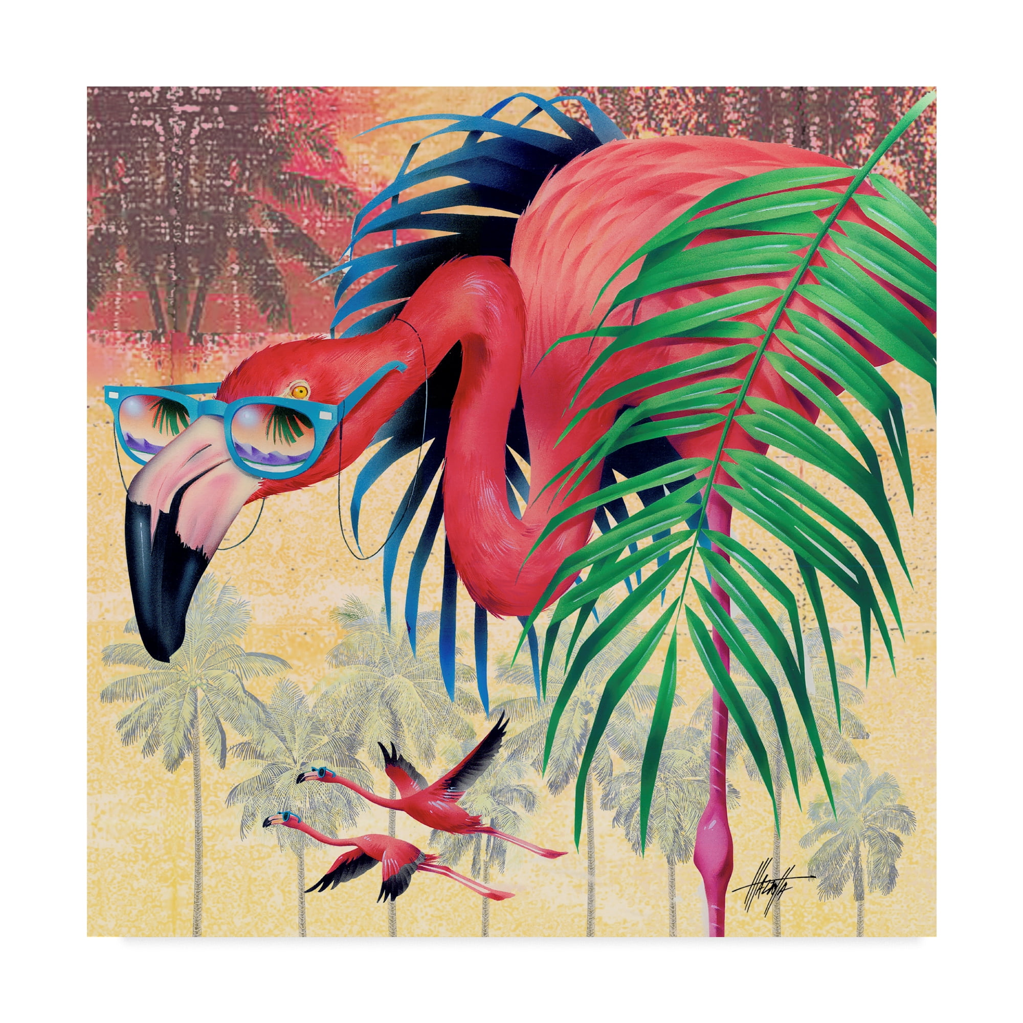 Large Pink Flamingo Canvas Art with Tropical Background