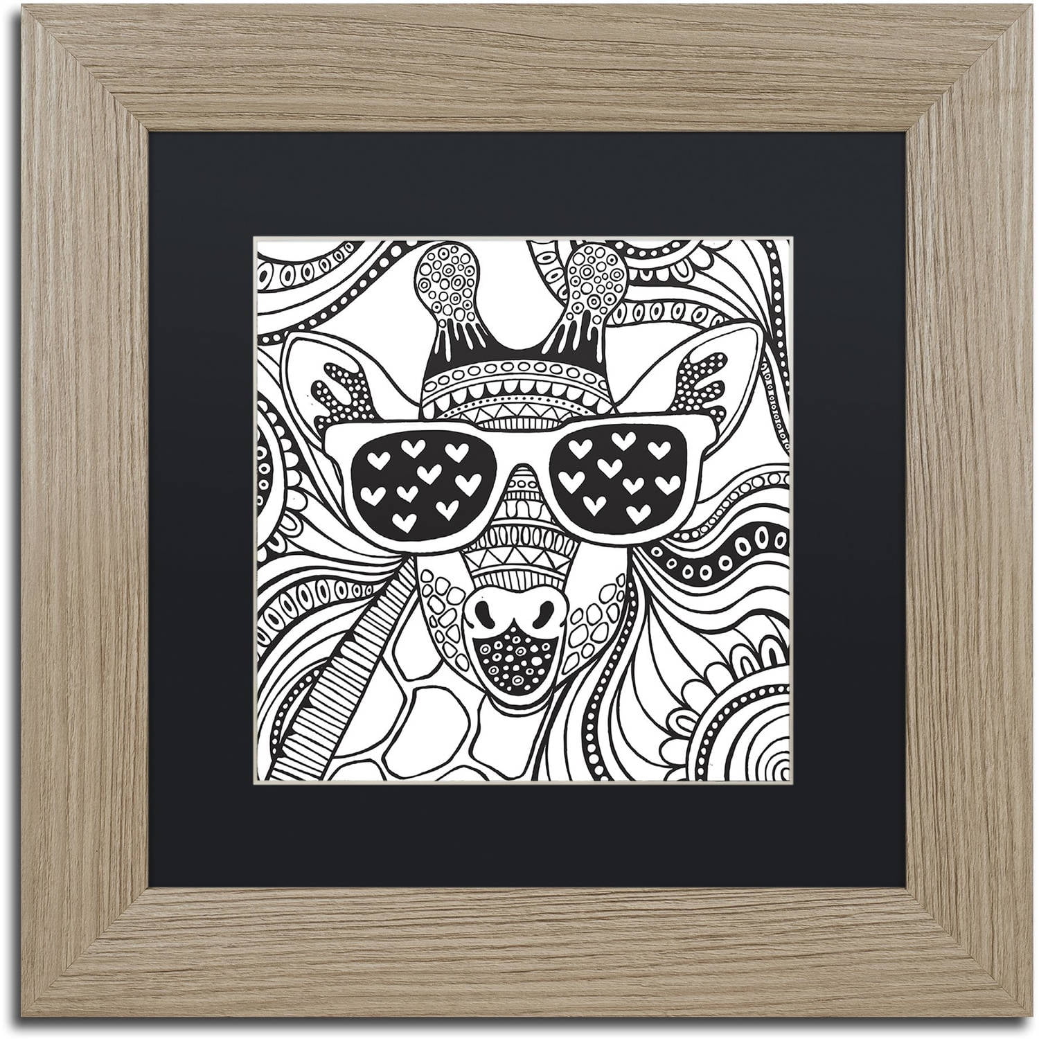 Trademark Fine Art "Cool Giraffe" Canvas Art by Hello Angel, Black Matte, Birch Frame