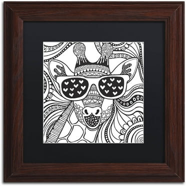 Trademark Fine Art "Cool Giraffe" Canvas Art by Hello Angel, Black Matte, Wood Frame
