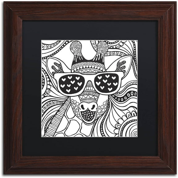 Trademark Fine Art "Cool Giraffe" Canvas Art by Hello Angel, Black Matte, Wood Frame