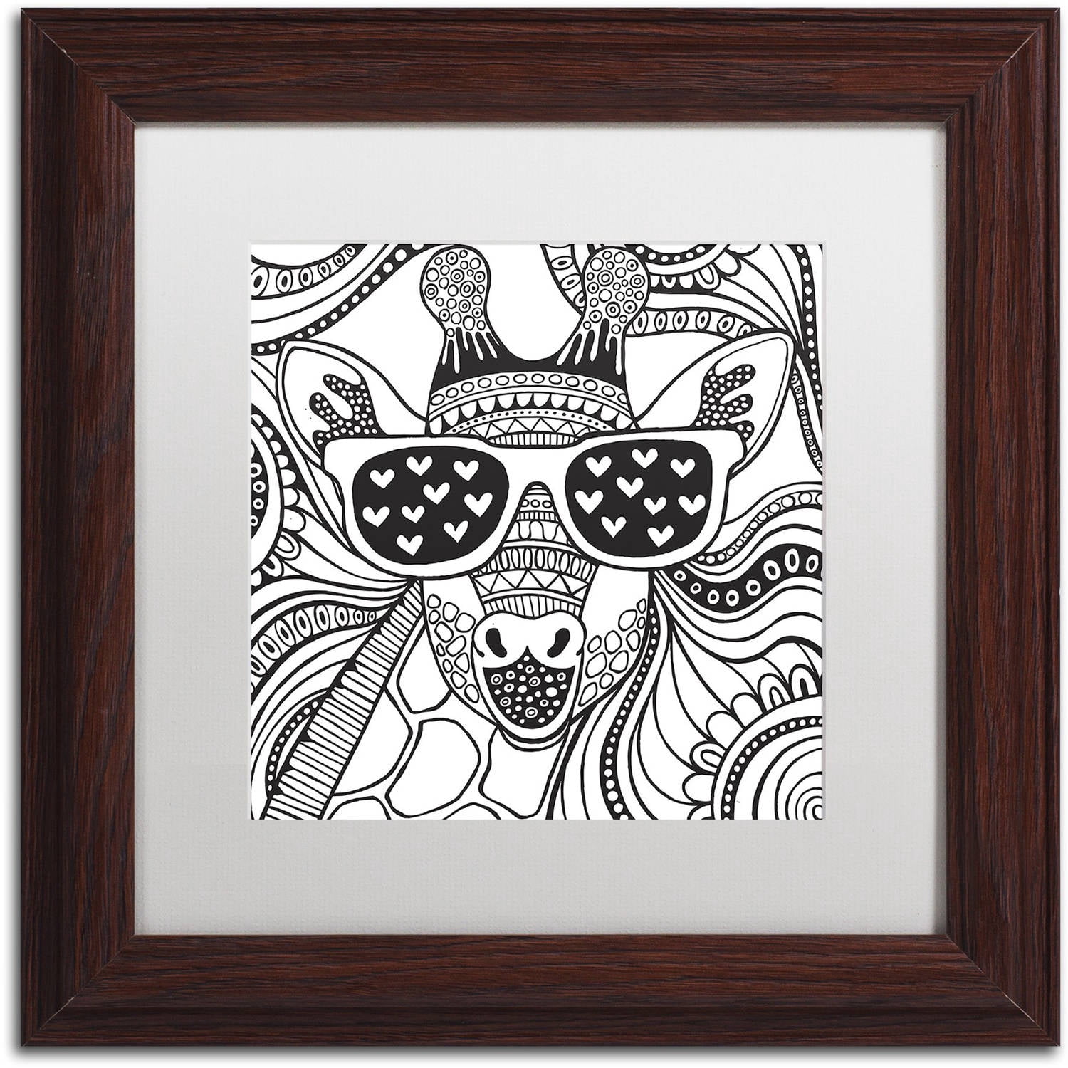 Trademark Fine Art "Cool Giraffe" Canvas Art by Hello Angel, White Matte, Wood Frame