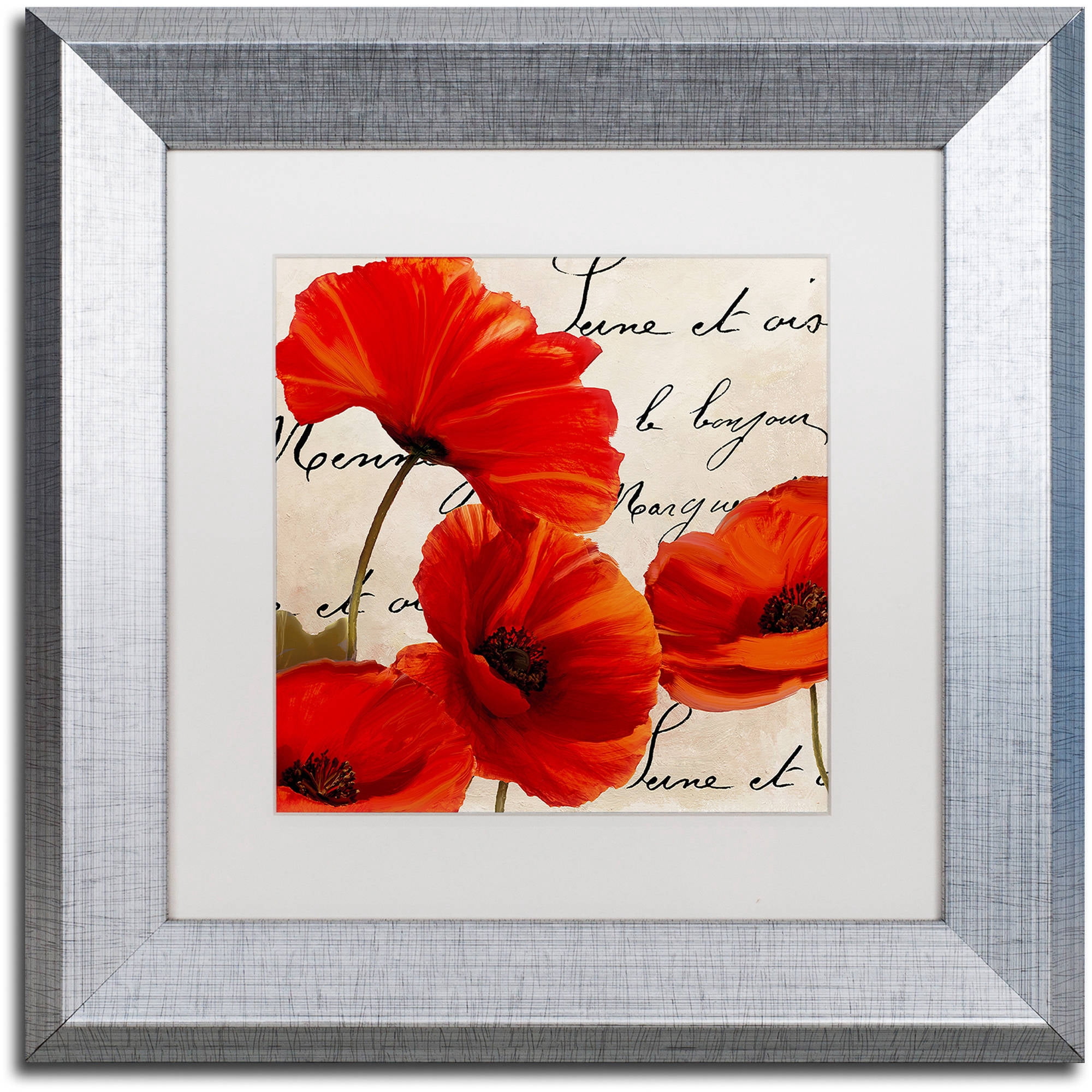 Trademark Fine Art "Coquelicots Rouge I" Canvas Art by Color Bakery White Matte, Silver Frame