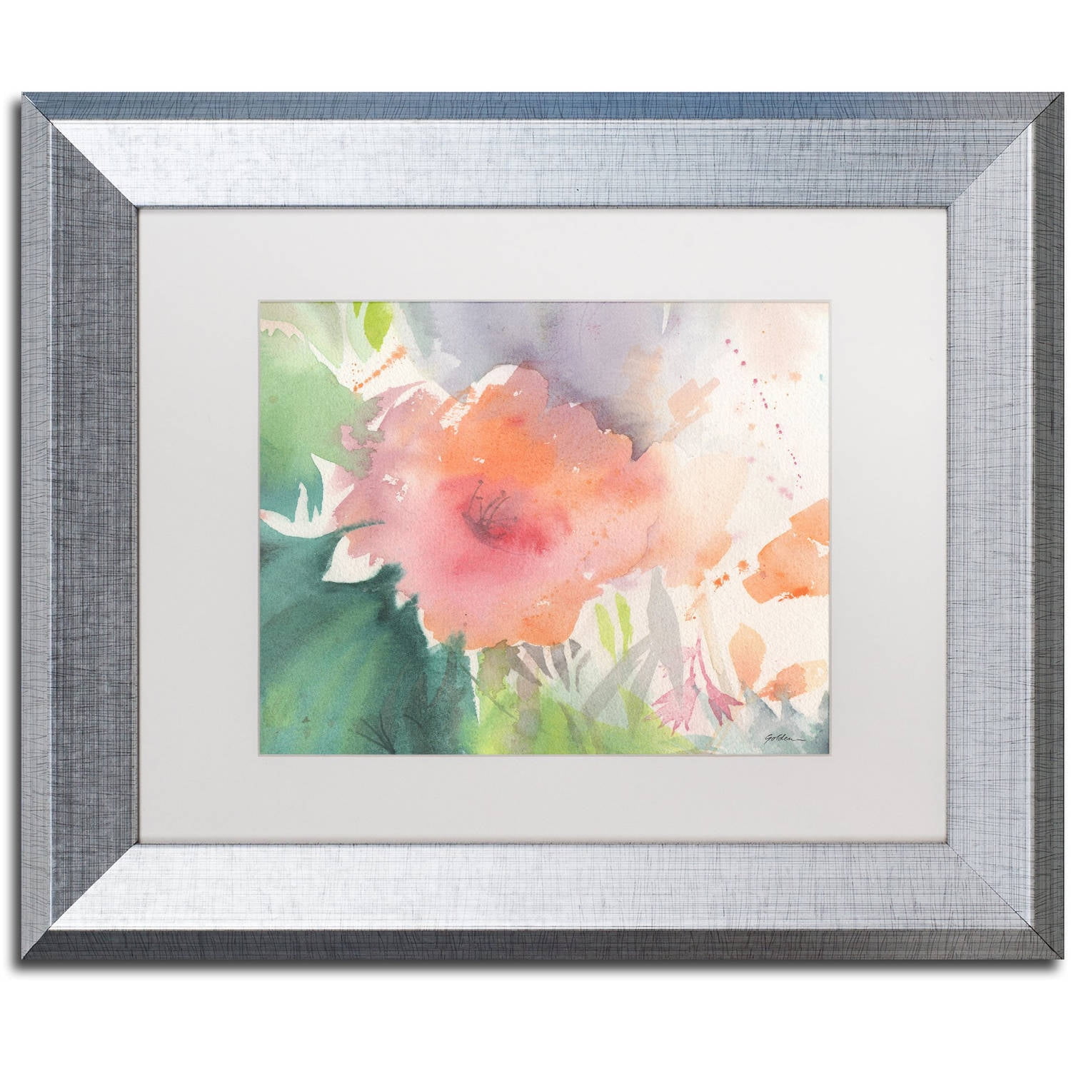Trademark Fine Art "Coral Blossom" Canvas Art by Sheila Golden, White Matte, Silver Frame