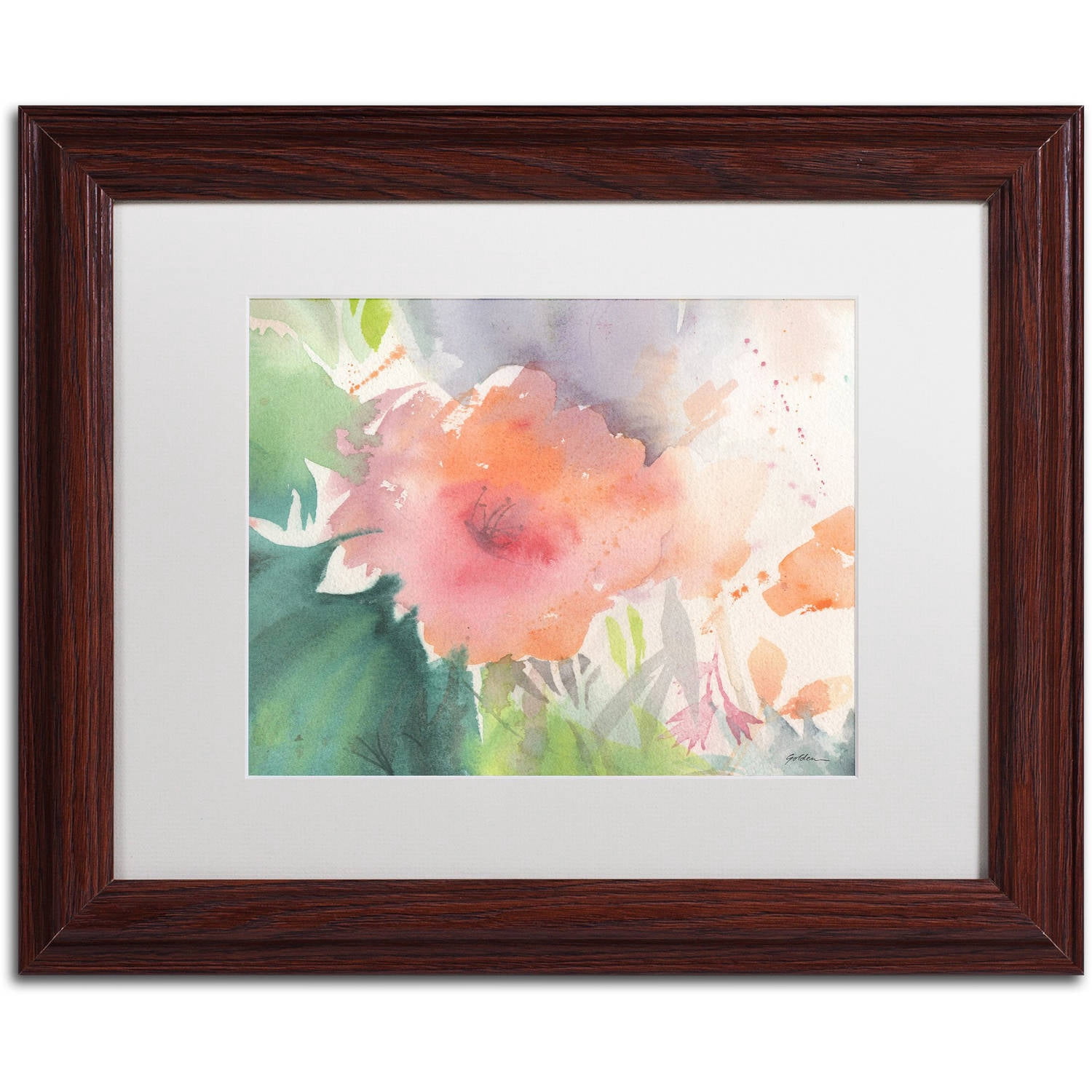 Trademark Fine Art "Coral Blossom" Canvas Art by Sheila Golden, White Matte, Wood Frame