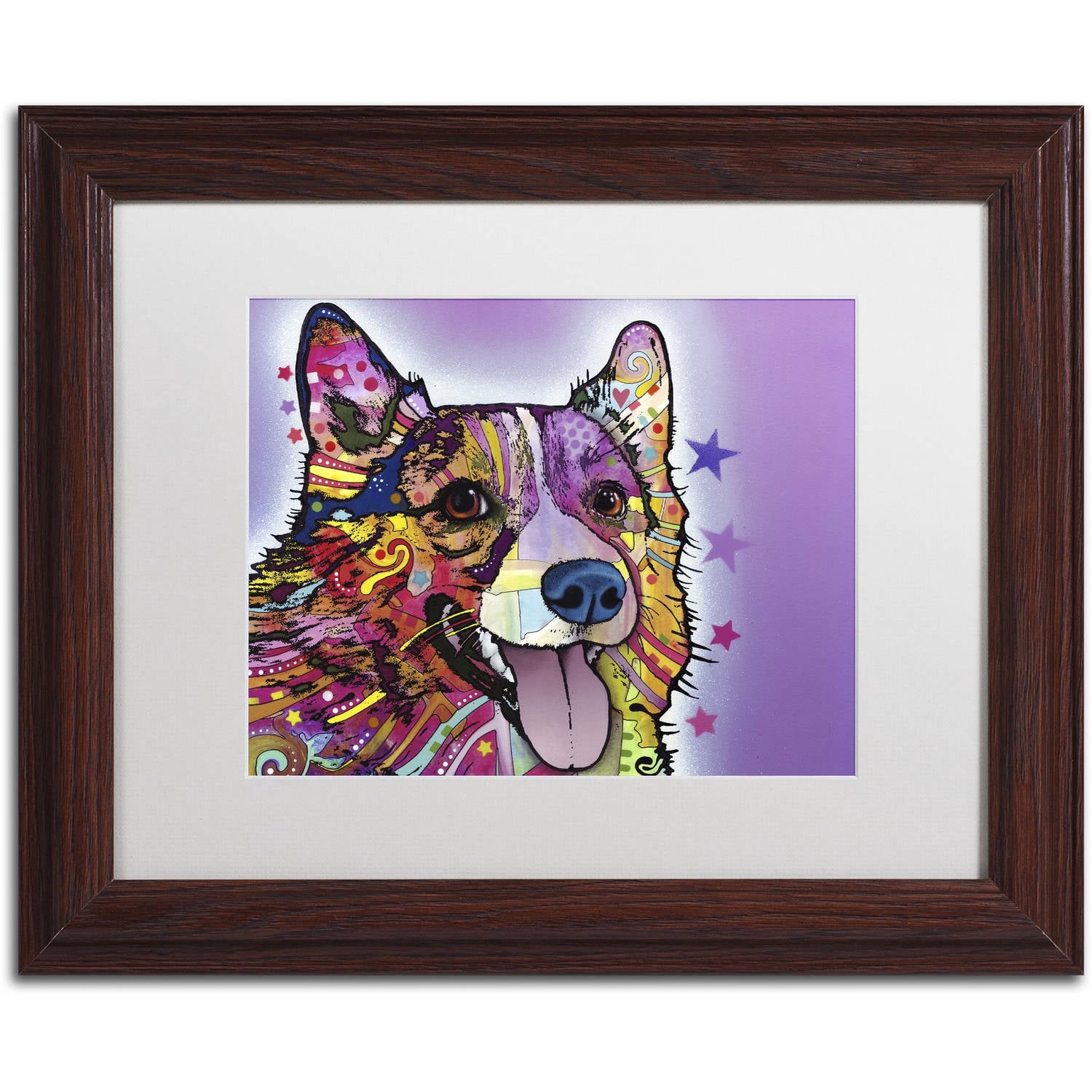 Trademark Fine Art "Corgi" Canvas Art by Dean Russo, White Matte, Wood Frame