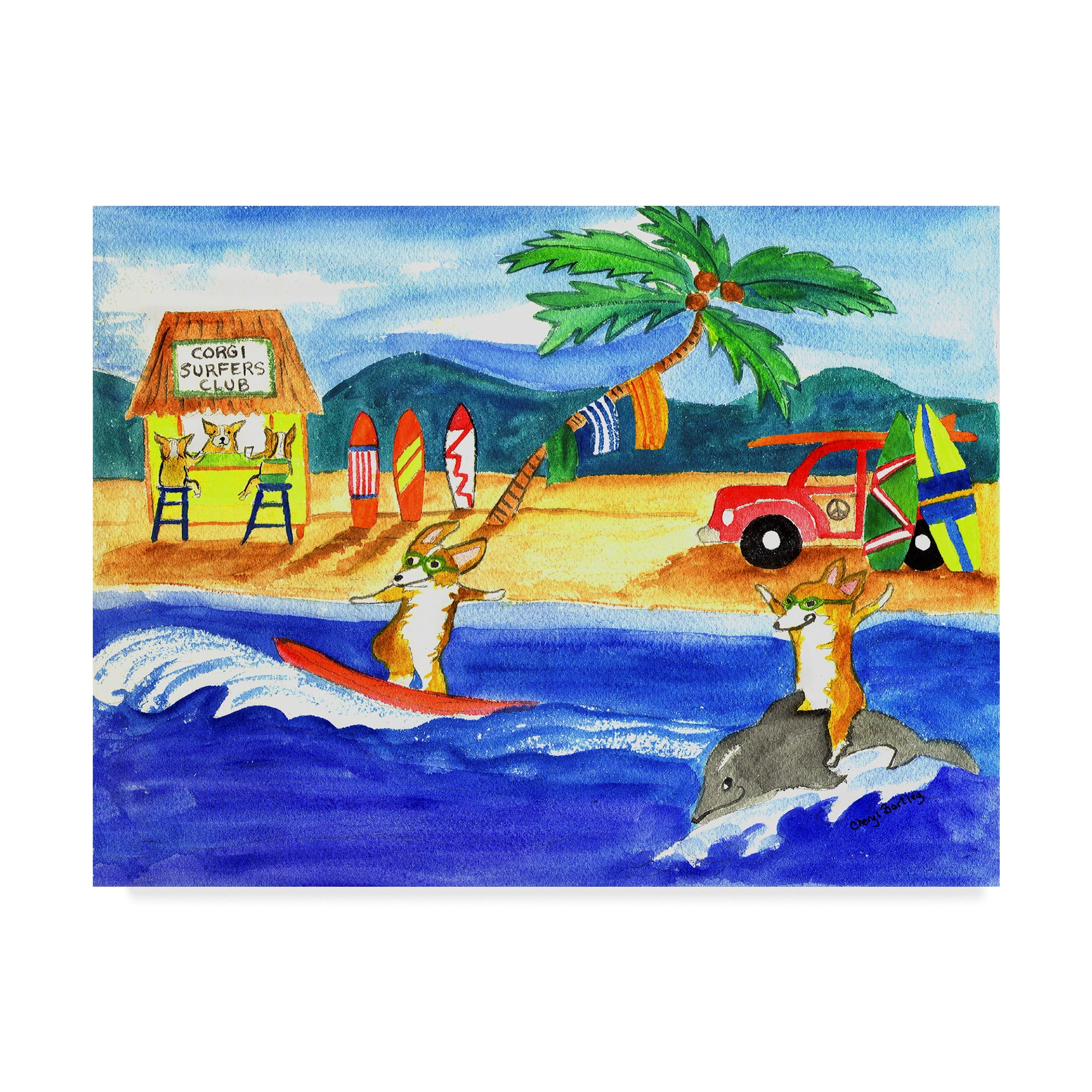 Trademark Fine Art 'Corgi Surfers Club' Canvas Art by Cheryl Bartley
