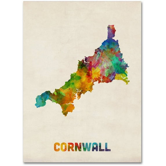 Trademark Fine Art "Cornwall England Watercolor Map" Canvas Art by Michael Tompsett