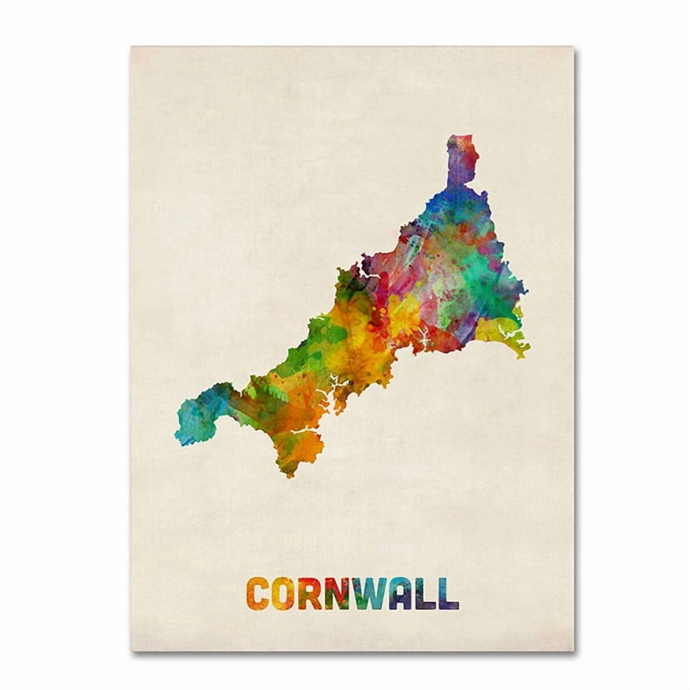 Trademark Fine Art "Cornwall England Watercolor Map" Canvas Art by Michael Tompsett