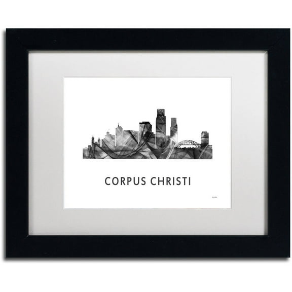 Trademark Fine Art 'Corpus Christi Texas Skyline WB-BW' Canvas Art by Marlene Watson, White Matte, Black Frame