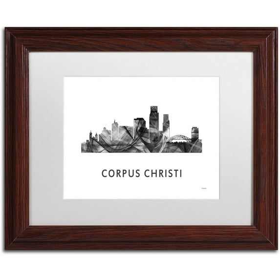 Trademark Fine Art 'Corpus Christi Texas Skyline WB-BW' Canvas Art by Marlene Watson, White Matte, Wood Frame