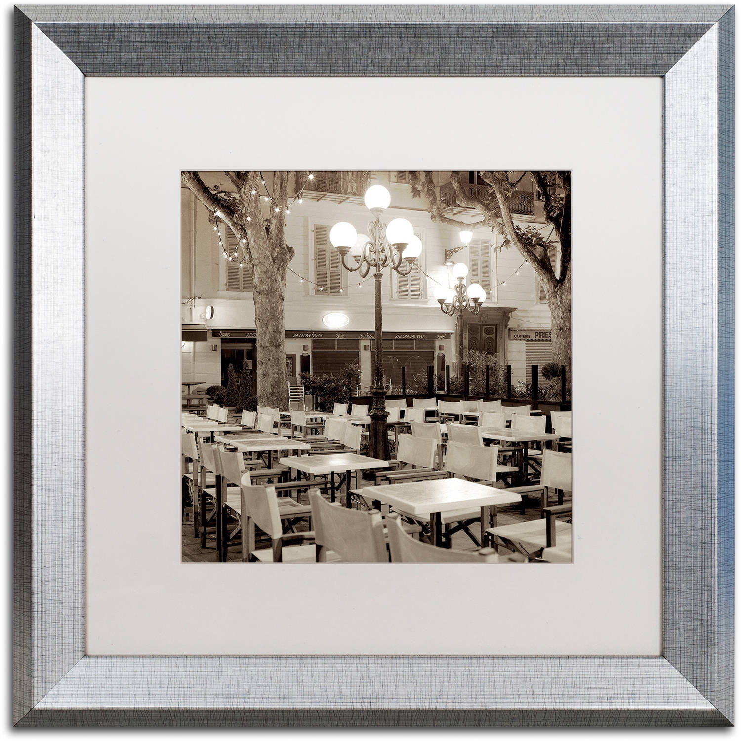 Trademark Fine Art "Cote d'Azur Cafe I" Canvas Art by Alan Blaustein, White Matte, Silver Frame