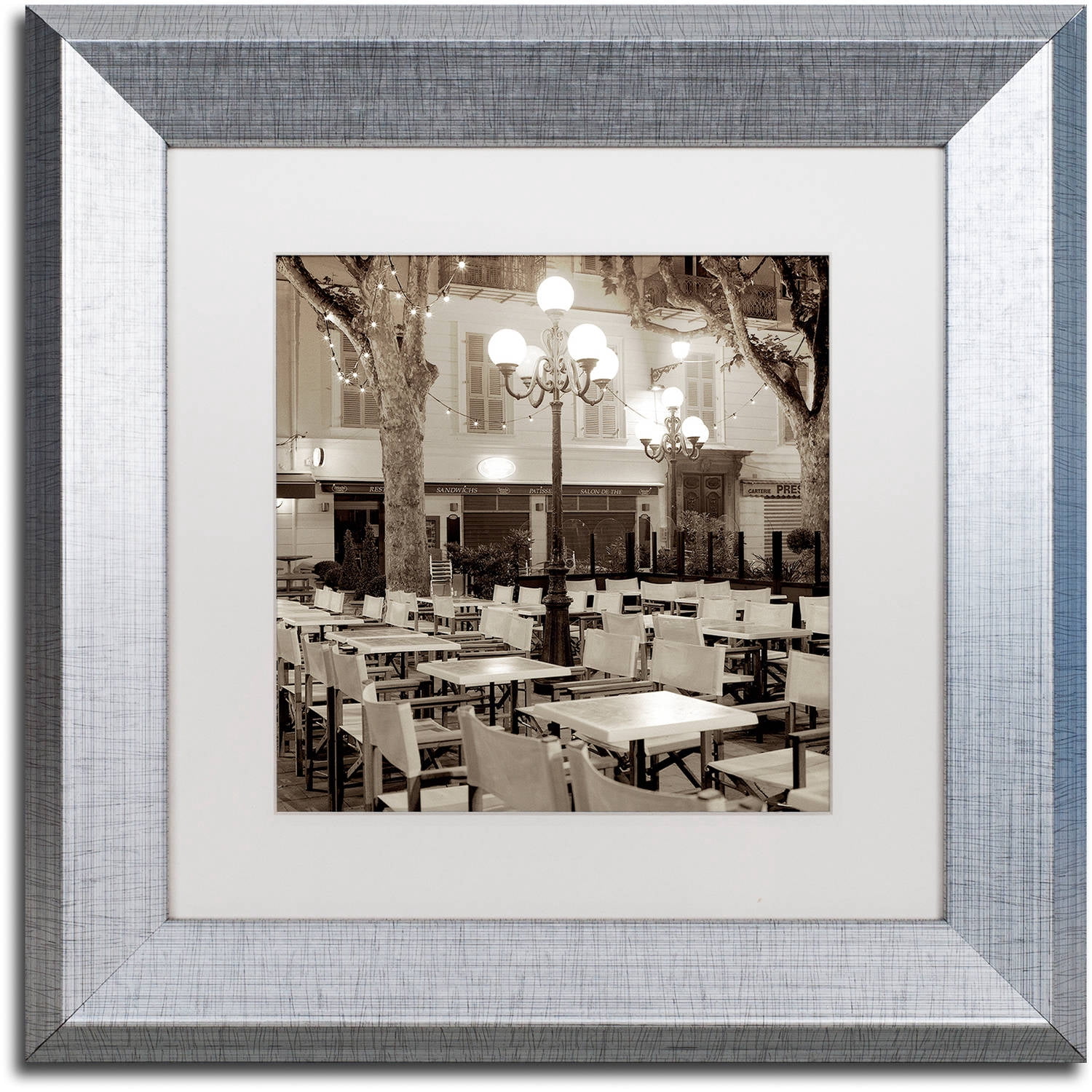 Trademark Fine Art "Cote d'Azur Cafe I" Canvas Art by Alan Blaustein, White Matte, Silver Frame