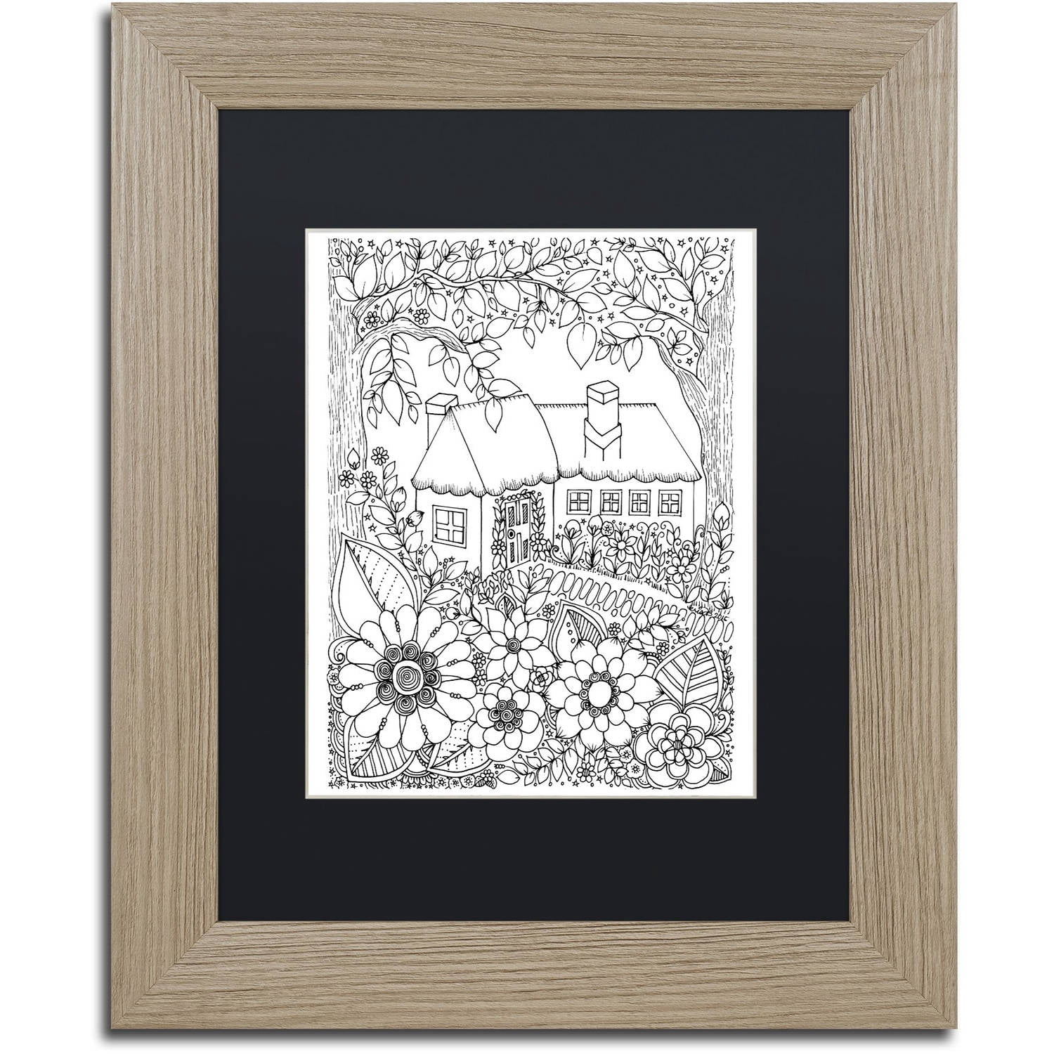 Trademark Fine Art "Cottage" Canvas Art by KCDoodleArt Black Matte, Birch Frame