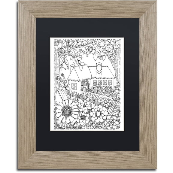 Trademark Fine Art "Cottage" Canvas Art by KCDoodleArt Black Matte, Birch Frame