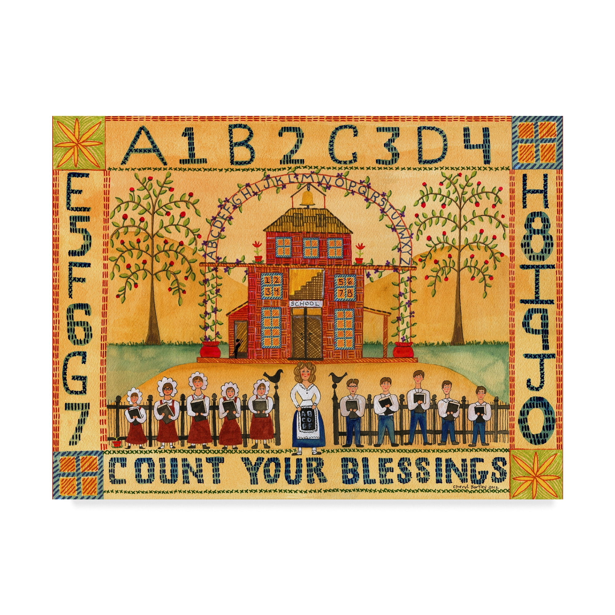 Trademark Fine Art 'Count Your Blessings School Sampler' Canvas Art by Cheryl Bartley