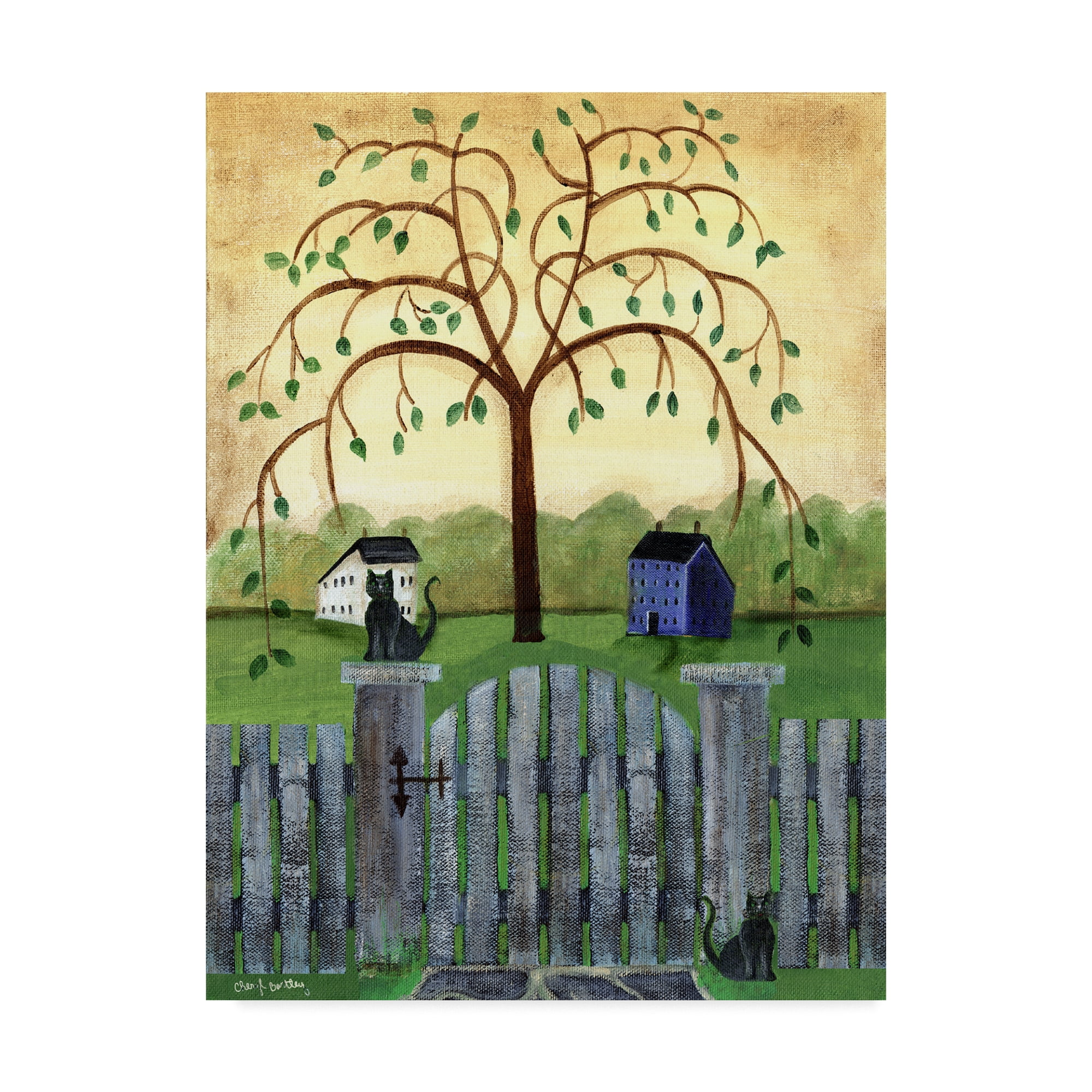Trademark Fine Art 'Country Cats Under Willow Tree' Canvas Art by Cheryl Bartley