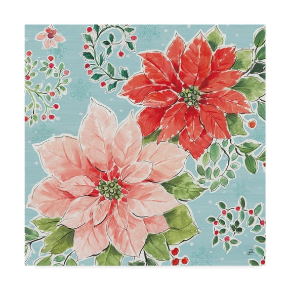 Trademark Fine Art 'Country Poinsettias II Blue' Canvas Art by Daphne Brissonnet