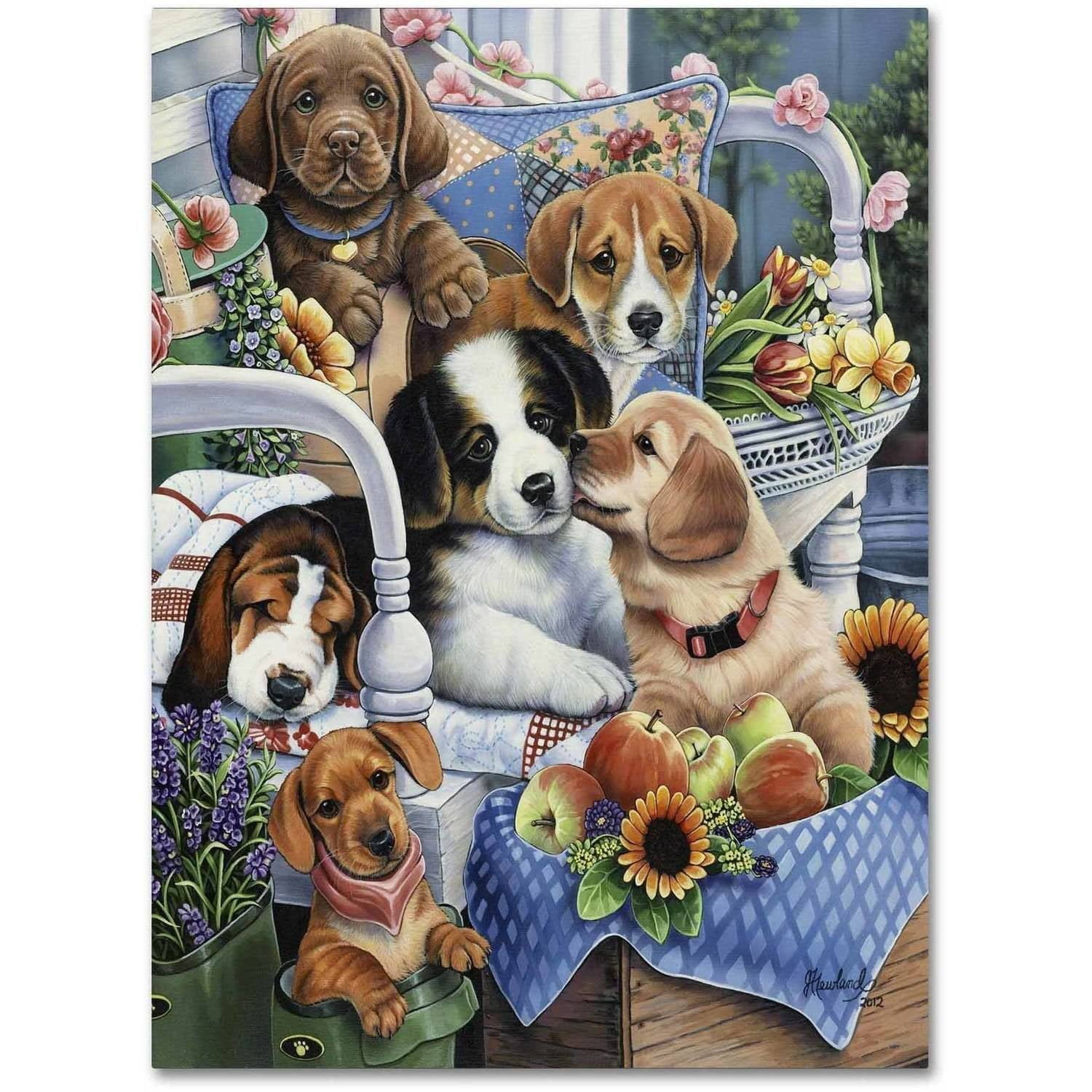 Trademark Fine Art 'Country Pups' Canvas Art by Jenny Newland