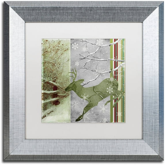 Trademark Fine Art "Country Xmas Deer" Canvas Art by Color Bakery White Matte, Silver Frame
