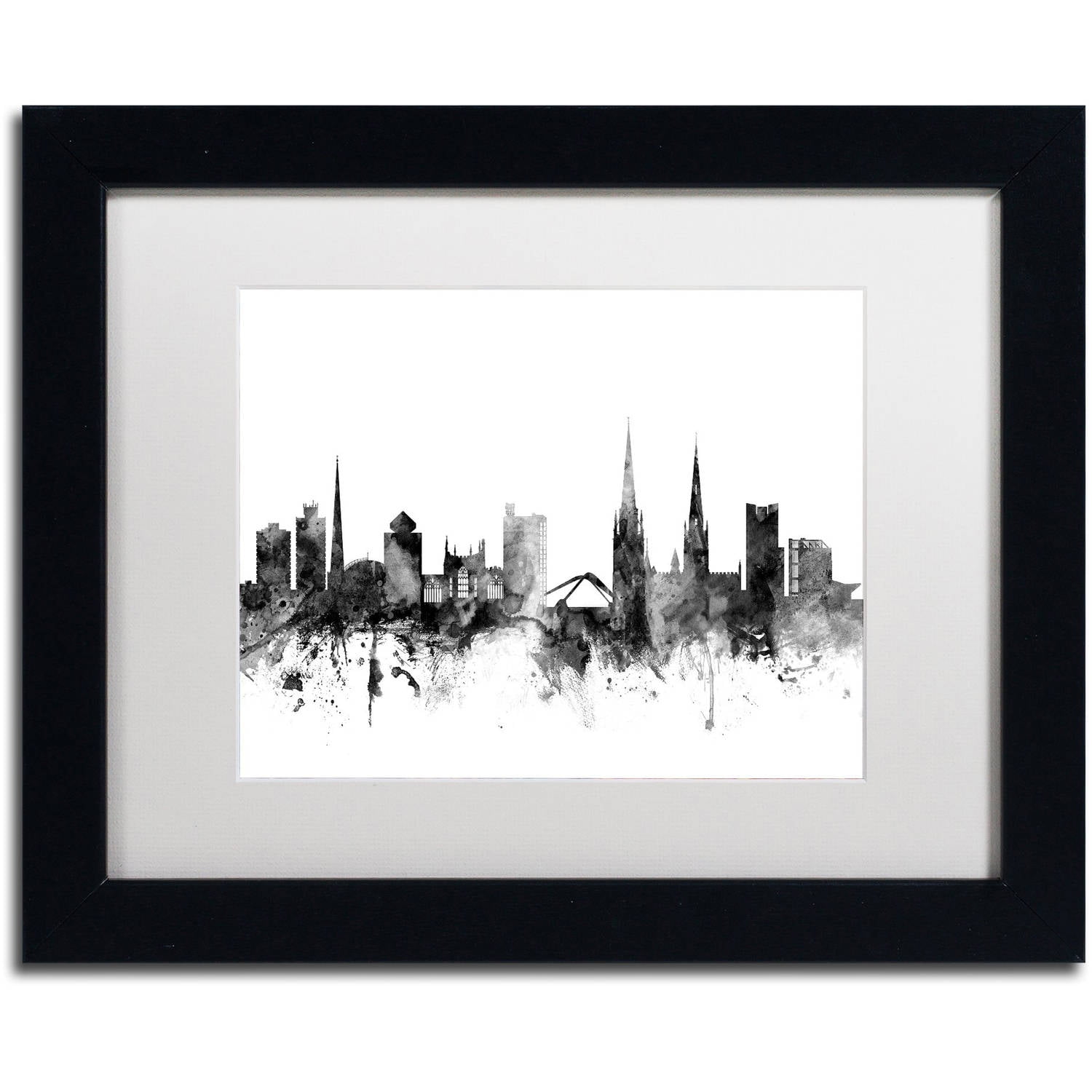 Trademark Fine Art "Coventry England Skyline B&W" Canvas Art by Michael Tompsett, White Matte, Black Frame