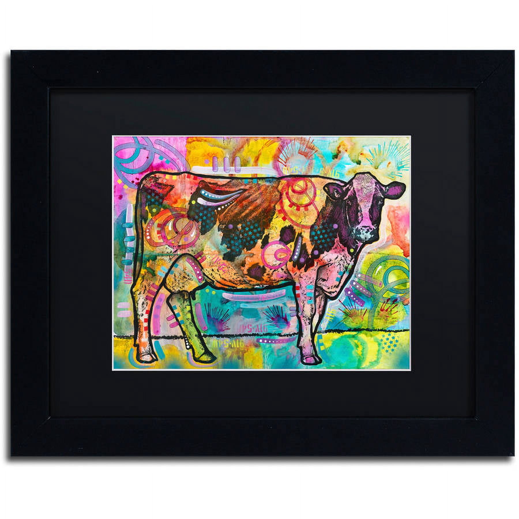 Trademark Fine Art "Cow" Canvas Art by Dean Russo, Black Matte, Black Frame