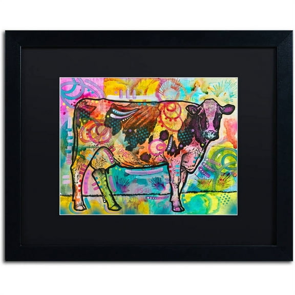 Trademark Fine Art "Cow" Canvas Art by Dean Russo, Black Matte, Black Frame