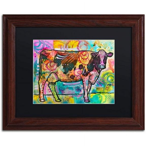 Trademark Fine Art "Cow" Canvas Art by Dean Russo, Black Matte, Wood Frame