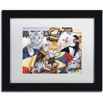 Trademark Fine Art 'Cozy Kittens' Canvas Art by Jenny Newland, White Matte, Black Frame