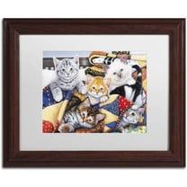 Trademark Fine Art 'Cozy Kittens' Canvas Art by Jenny Newland, White Matte, Wood Frame