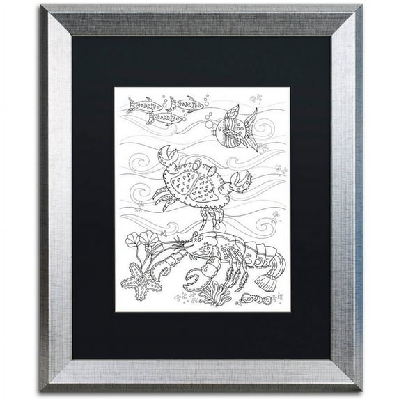 Trademark Fine Art "Crab And Lobster" Canvas Art by Lisa Powell Braun, Black Matte, Silver Frame