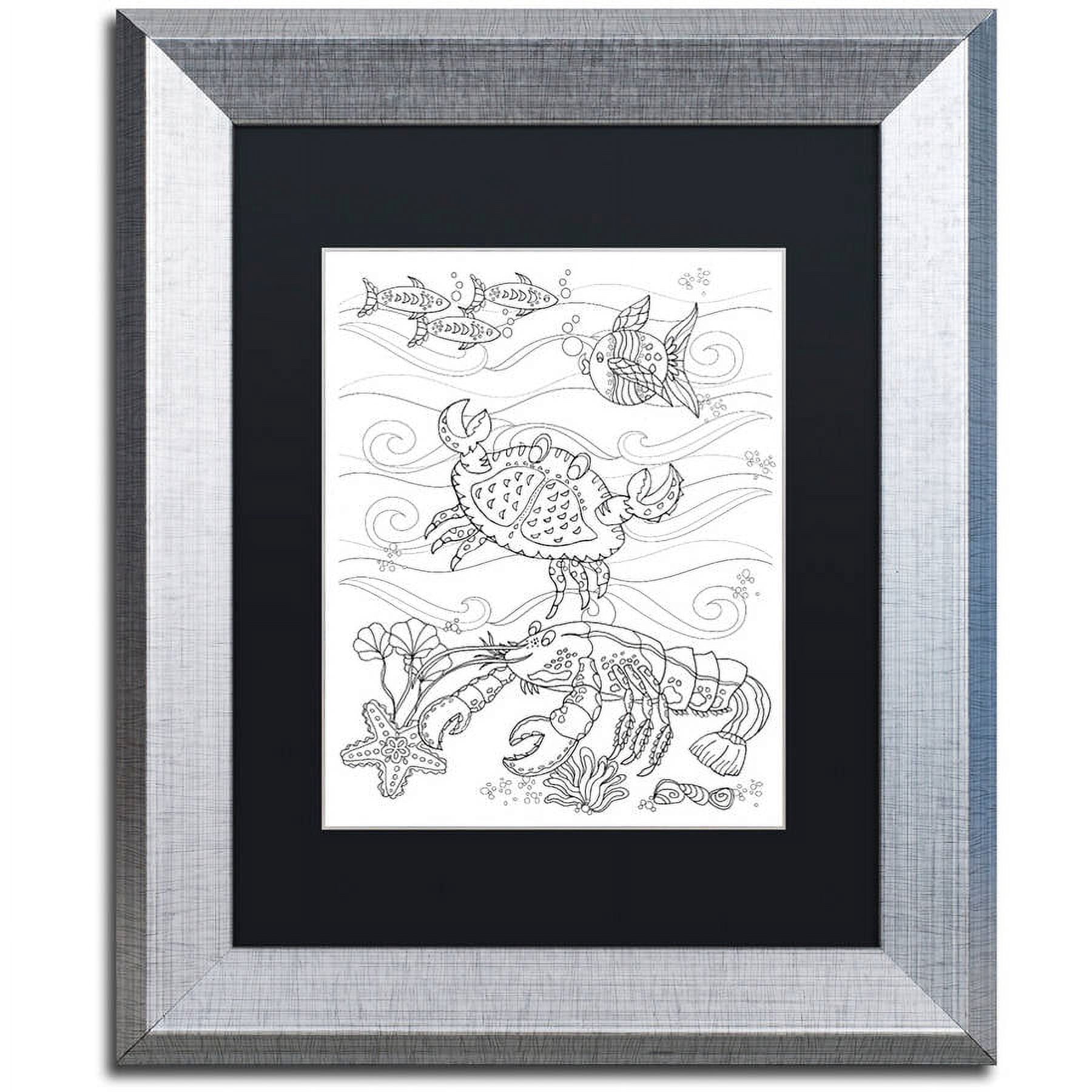 Trademark Fine Art "Crab And Lobster" Canvas Art by Lisa Powell Braun, Black Matte, Silver Frame