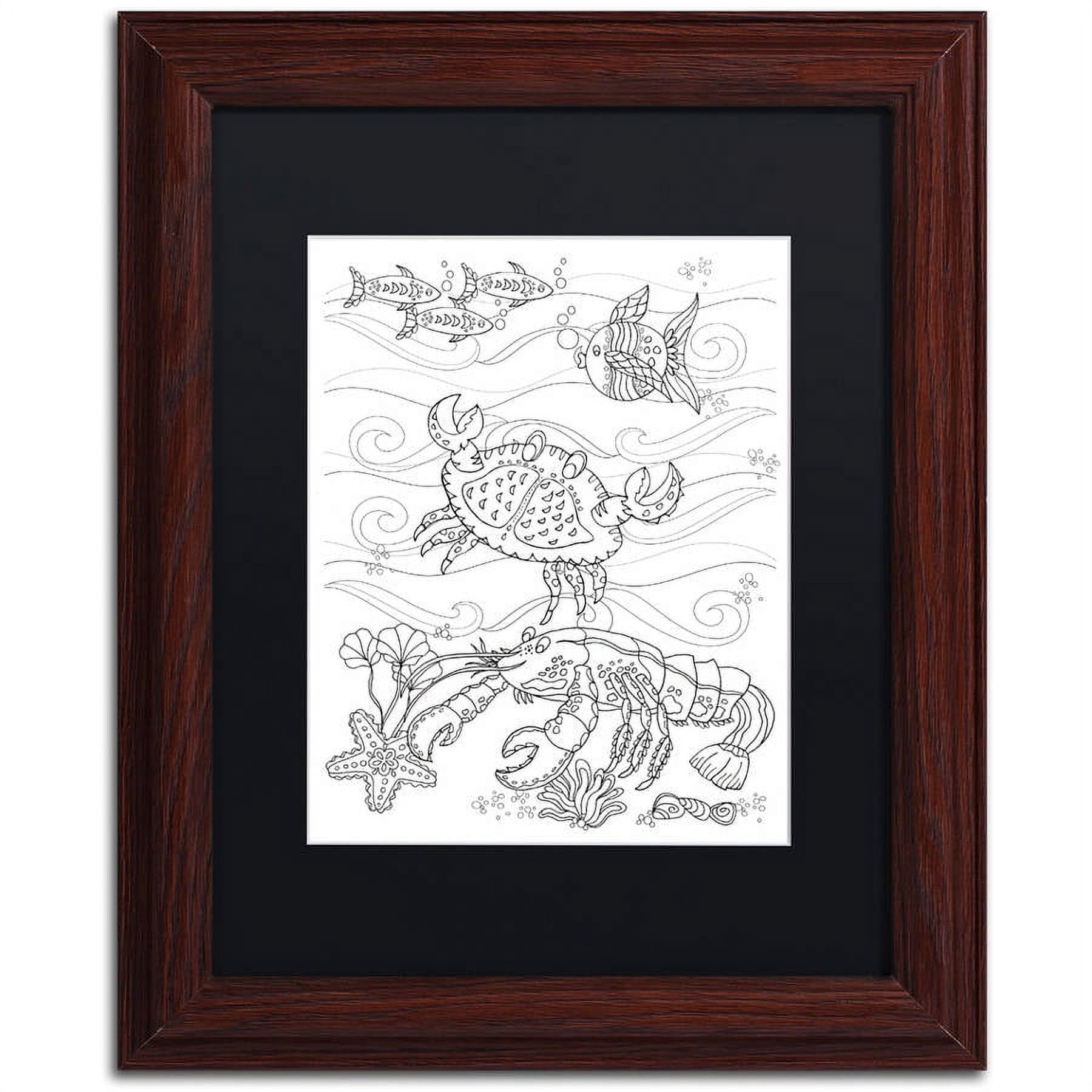 Trademark Fine Art "Crab And Lobster" Canvas Art by Lisa Powell Braun, Black Matte, Wood Frame