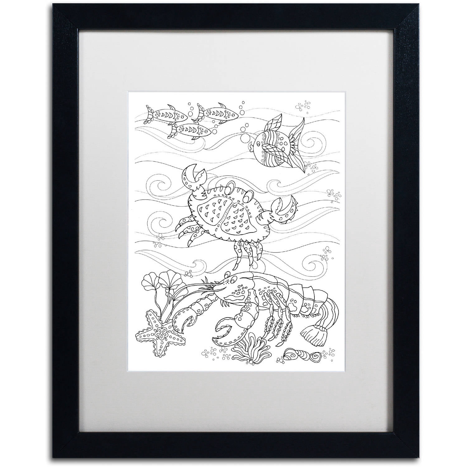 Trademark Fine Art "Crab And Lobster" Canvas Art by Lisa Powell Braun, White Matte, Black Frame