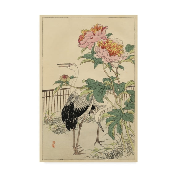 Trademark Fine Art 'Crane and Peony' Canvas Art by Bairei