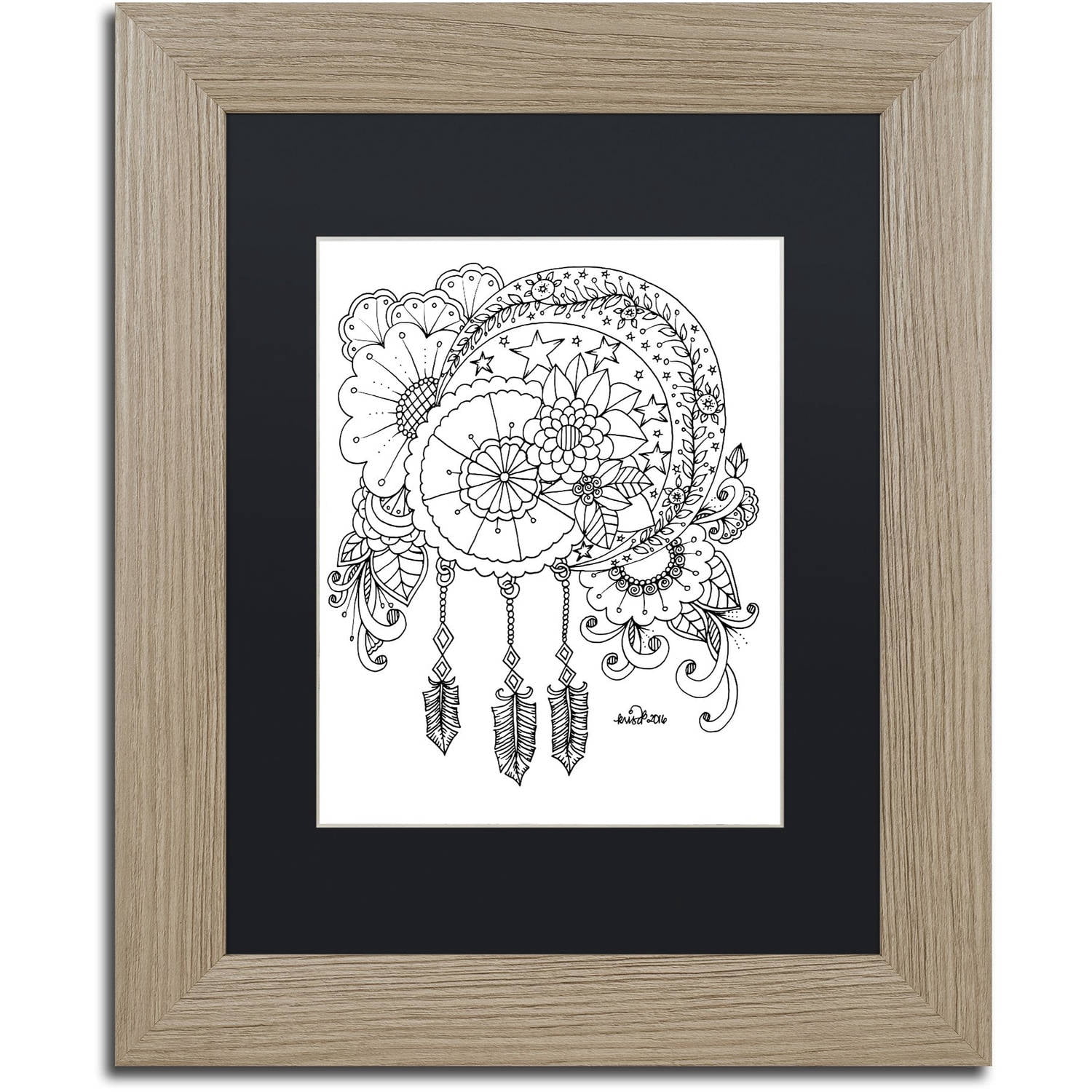 Trademark Fine Art "Crescent Moon" Canvas Art by KCDoodleArt Black Matte, Birch Frame