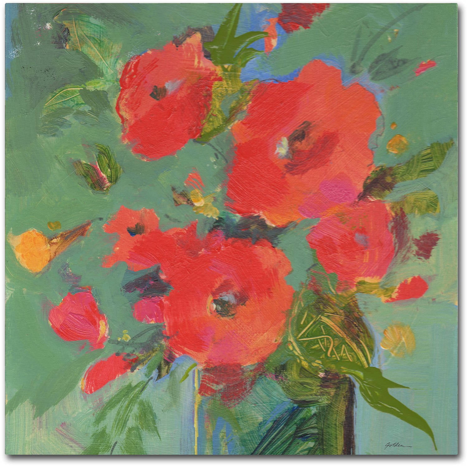Crimson Bouquet Red and Green Floral Canvas Print