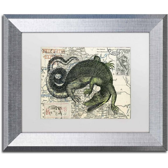 Trademark Fine Art 'Croc Map' Canvas Art by Nick Bantock, White Matte, Silver Frame