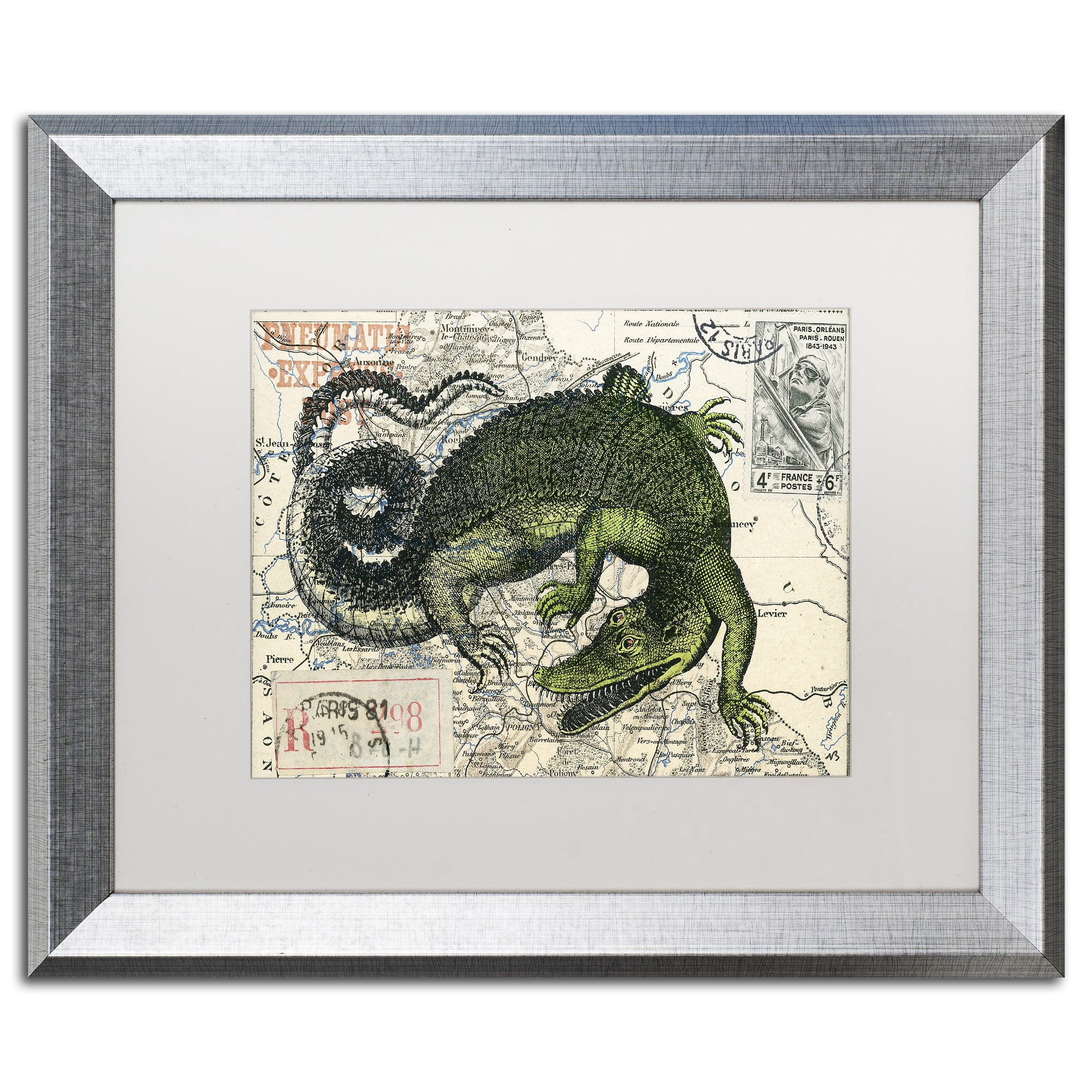 Trademark Fine Art 'Croc Map' Canvas Art by Nick Bantock, White Matte, Silver Frame