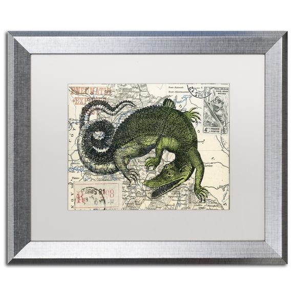 Trademark Fine Art 'Croc Map' Canvas Art by Nick Bantock, White Matte, Silver Frame