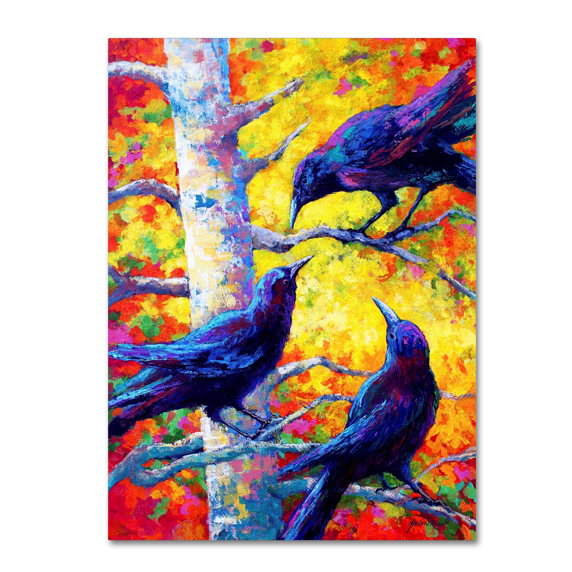 Vibrant Crows in Autumn Gallery-Wrapped Canvas Art