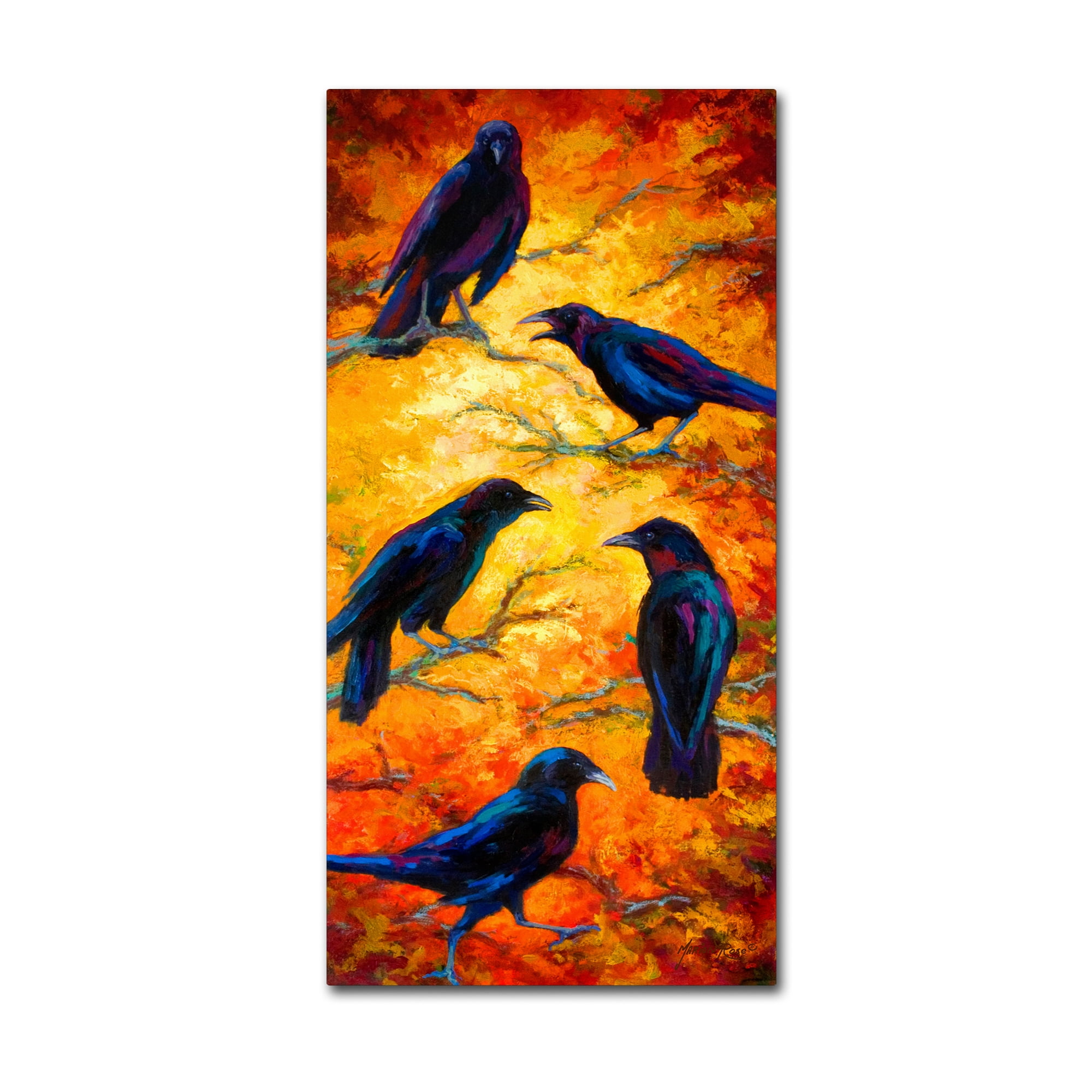Modern 10x19 Multicolor Canvas Art with Crows
